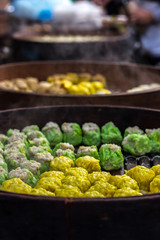 Chinese Dumplings In A Bamboo Steamer At A Street Market