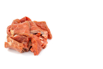 Fresh raw beef meat slices isolated over white background. Selective focus