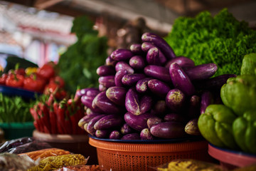 Local produce at the summer farmers market in the asian city. Organic fresh agricultural product at farmer market.