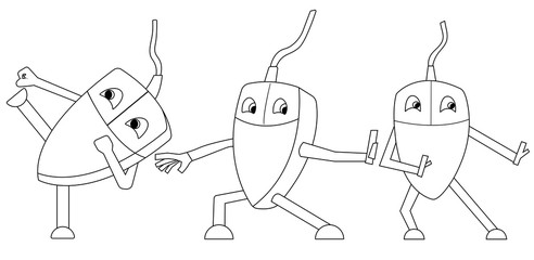 Set of kung fu computer mouse. Isolated outlinestock vector illustration