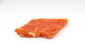 Fototapeta premium Fresh raw beef meat slices isolated over white background. Selective focus