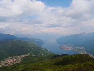 View of Lake Como and the Italian Alps on a spring day, Lombardy - April 2019