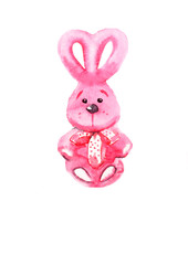 Obraz premium Pink rabbit. Funny watercolor on a white background