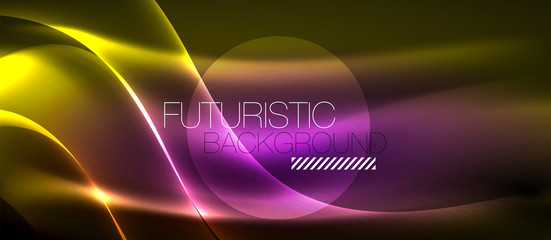 Neon shiny light glowing wave lines