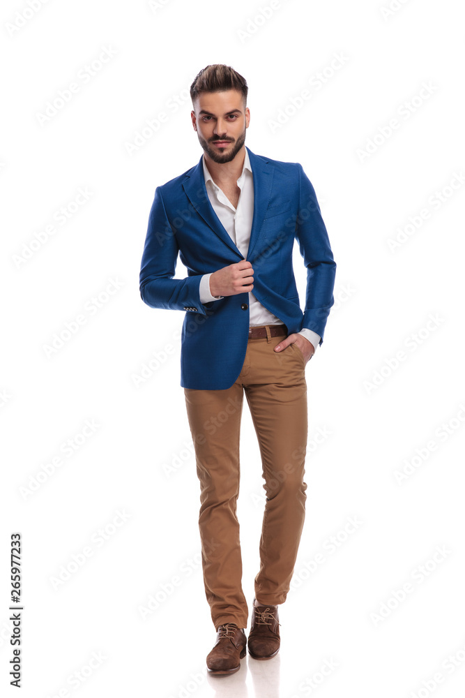 Canvas Prints model man buttoning his lounge jacket with hand in pocket