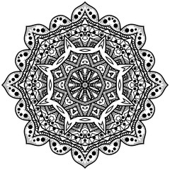Monochrome octagonal mandala. Graphic rosette for the album. The