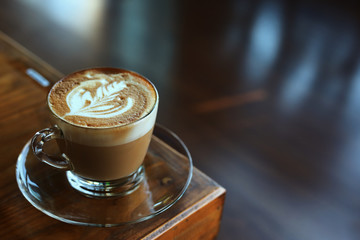 hot latte coffee in cafe
