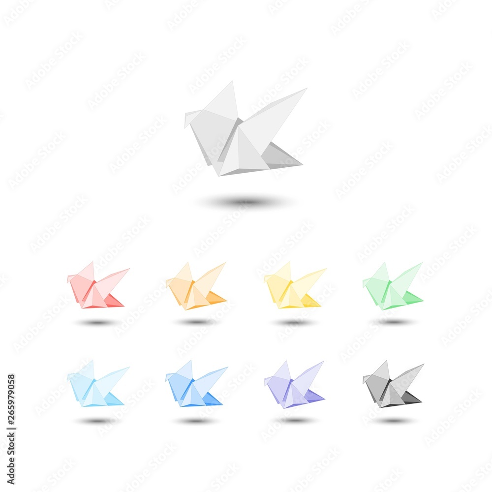Aufkleber set of paper origami bird with various colors. polygonal vector illustration easy to edit and custom
