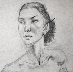 illustration, portrait, pencil drawing, sketch