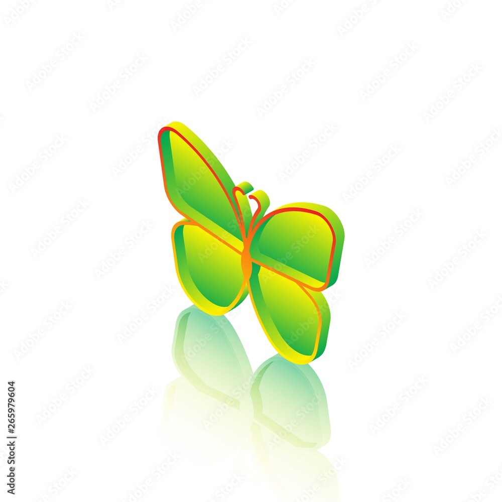 Aufkleber isometric butterfly icon with reflection on white background. realistic 3d vector illustration with 