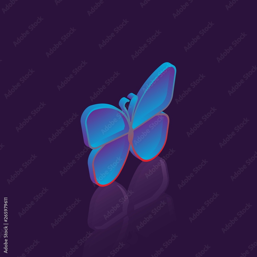 Aufkleber isometric butterfly icon with reflection on dark background. realistic 3d vector illustration with m