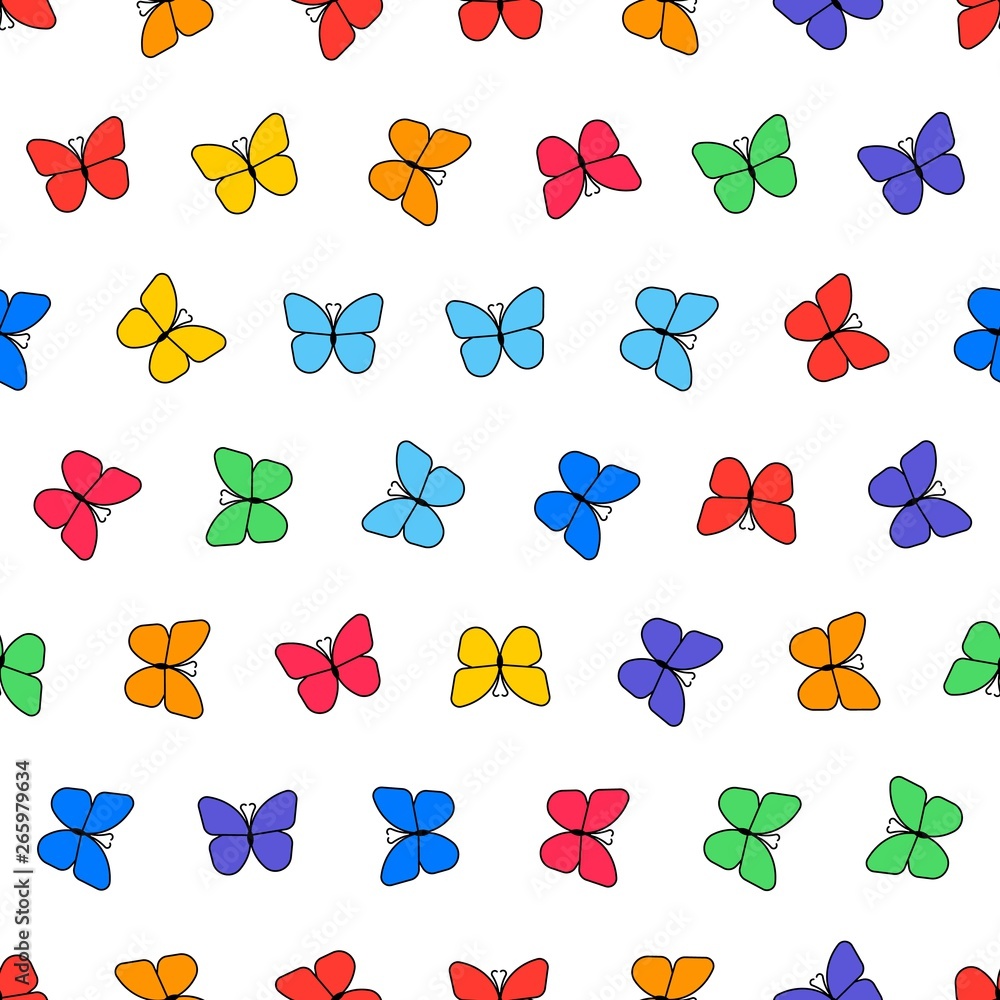 Poster colorful butterfly seamless pattern on white background. flat vector illustration easy to edit and c