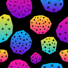 Abstract black and rainbow seamless pattern background. Modern swatch paint for birthday card, party invitation, sale wallpaper, holiday wrapping paper, fabric, bag print, workshop advertising