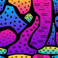 Abstract black and rainbow seamless pattern background. Modern swatch paint for birthday card, party invitation, sale wallpaper, holiday wrapping paper, fabric, bag print, workshop advertising