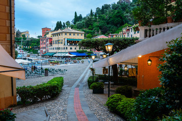 Portofino Italian fishing village with colorful facades and luxury shops.Genoa province, Italy. A...