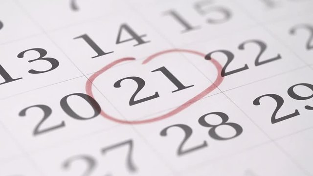 Drawing reminder mark on the twenty-first 21 day of a month