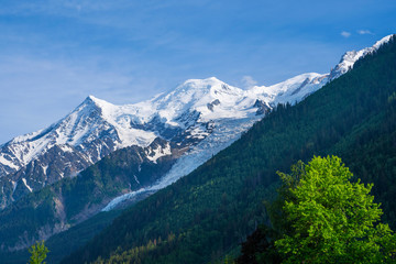 Fototapeta na wymiar Chamonix, south-east France, Auvergne-Rhône-Alpes. Aiguille du Midi, French Alps. Ski resort. Chamonix Mont Blanc, France. Holidays in Europe