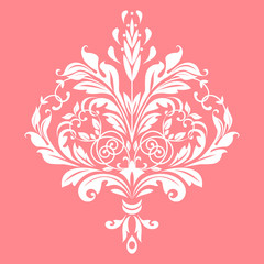 Damask graphic ornament. Floral design element. Pink vector pattern