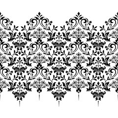 Floral pattern. Vintage wallpaper in the Baroque style. Seamless vector background. White and black ornament for fabric, wallpaper, packaging. Ornate Damask flower ornament