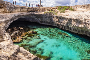 Archaeological site and tourist resort of Roca Vecchia, Puglia, Salento, Italy. Turquoise sea,...