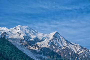 Colorful summer panorama of Mont Blanc on the background, Chamonix location. Beautiful outdoor scene in Vallon de Berard Nature Reserve, Graian Alps, France, Europe.