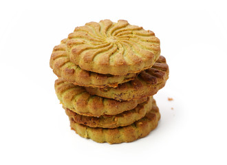 Biscuits with whole-wheat flour. Crunchy, grains  on white background