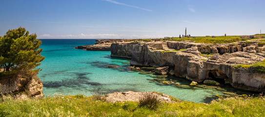 The important archaeological site and tourist resort of Roca Vecchia, in Puglia, Salento, Italy....