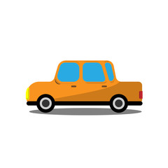 Beautiful, cartoon car on a white background. Yellow car. Vector illustration.