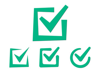 Set of tick icons. Green checkmark icon in different styles. Selection button for checklist.