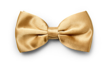 Gold color bow tie isolated on white background with clipping path