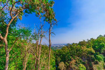 Fototapeta premium Top view on building of the city to blue sky at Chiang mai, Thailand.