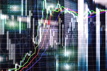 Broker monitoring center. Stock market management center. Trading algorithms on server room.