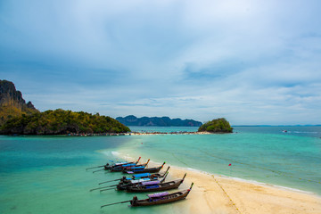 Fototapeta na wymiar Beach viewpoint in the sea of Talay Waek at the Andaman Sea in Krabi Province, Thailand