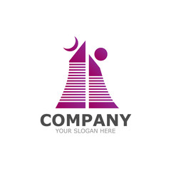 Company logo in the form of two skyscrapers. Skyscrapers with symbols on a white background.