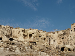 The outside of underground city in Cappadocia, Turkey, which is a unique attraction for tourists visiting Turkey.