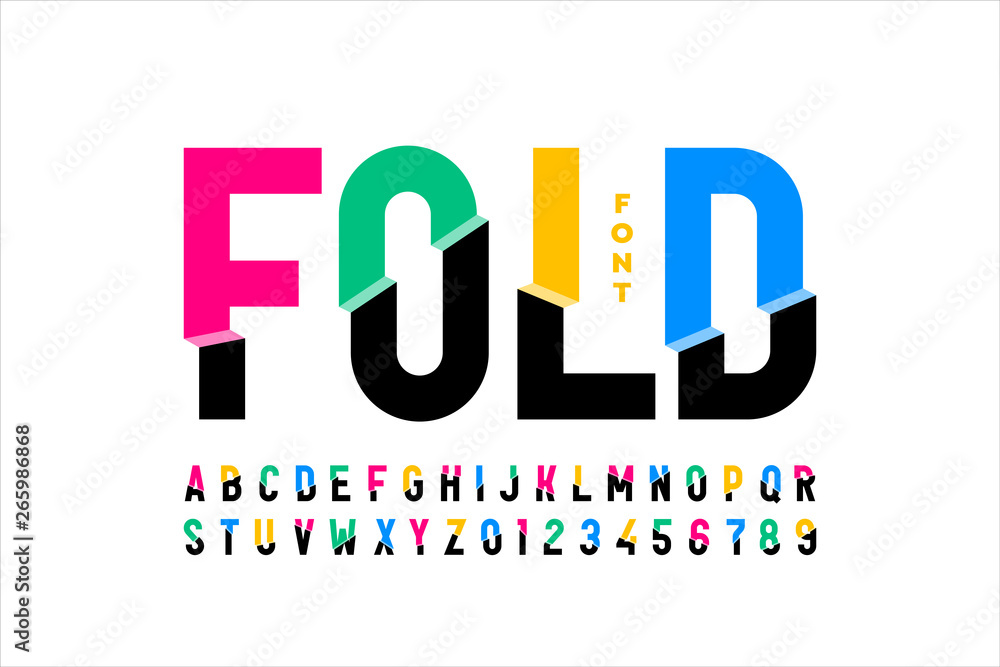 Fototapete folded style colorful font design, alphabet letters and numbers