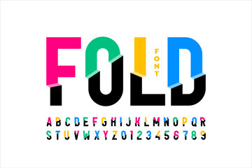 Folded style colorful font design, alphabet letters and numbers