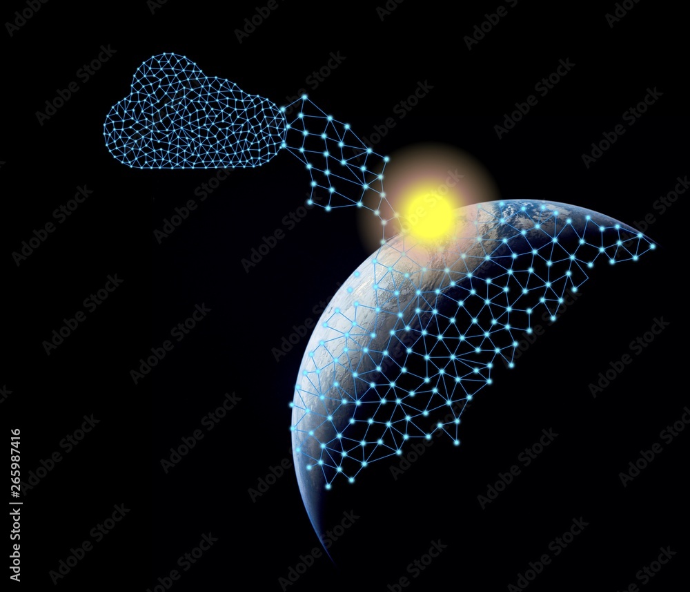 Poster concepts of the global cloud system concept digital network,earth image provided by nasa.elements of