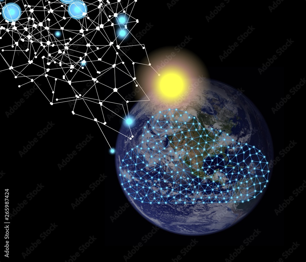 Poster concepts of the global cloud system concept digital network,earth image provided by nasa.elements of