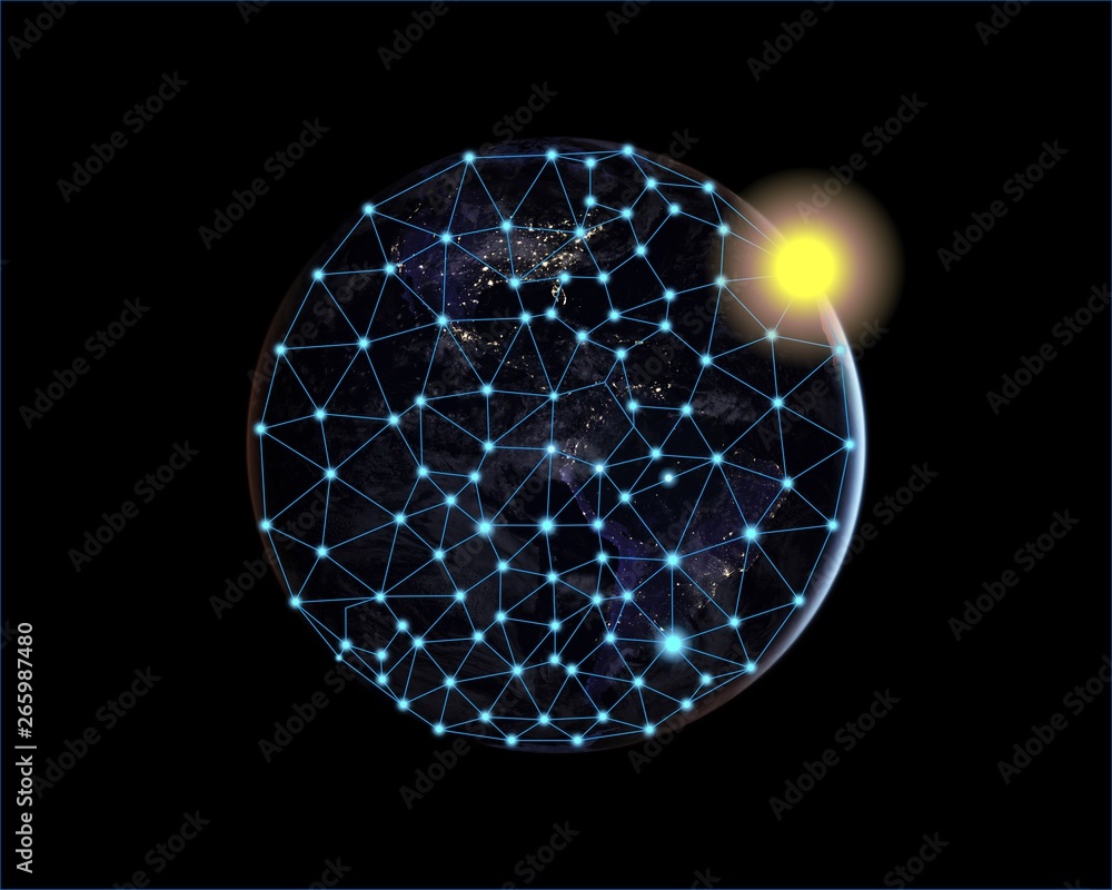 Poster concepts of the global cloud system concept digital network,earth image provided by nasa.elements of
