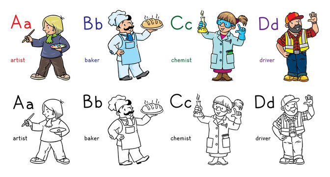 ABC professions coloring book set English alphabet