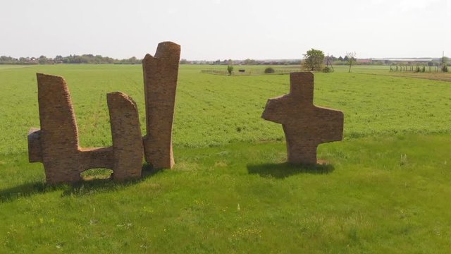 Footage arround monument partisan detachment at field