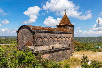 Fototapeta na wymiar The ruins of a XIX century French Catholic church at Bokor National Park, Kampot, Cambodia