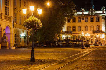 Lviv Market square at night