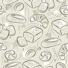Beige seamless patterns with different breads and croissant. Ideal for printing onto fabric and paper or scrap booking.