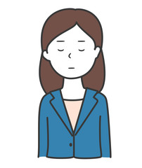 目を閉じるスーツ姿の女性