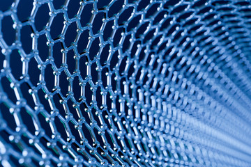 Graphene molecular nano technology structure on a blue background - 3d rendering