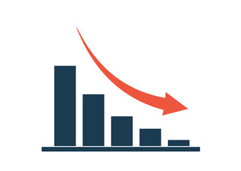 concept decrease colum chart with fall arrow