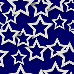 Obraz premium Abstract seamless pattern of randomly arranged white stars with soft shadows on blue background