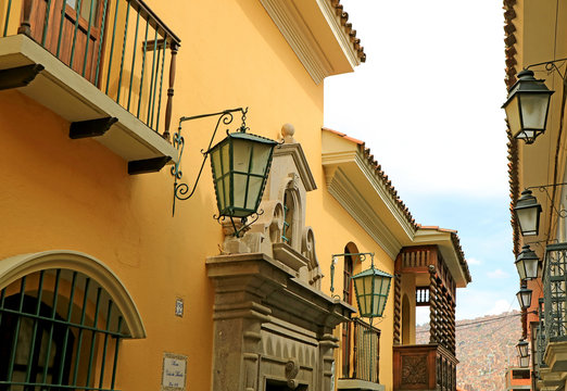 The Well-preserved Colonial Buildings on Jaen Street or Calle Jaen in La Paz, Bolivia